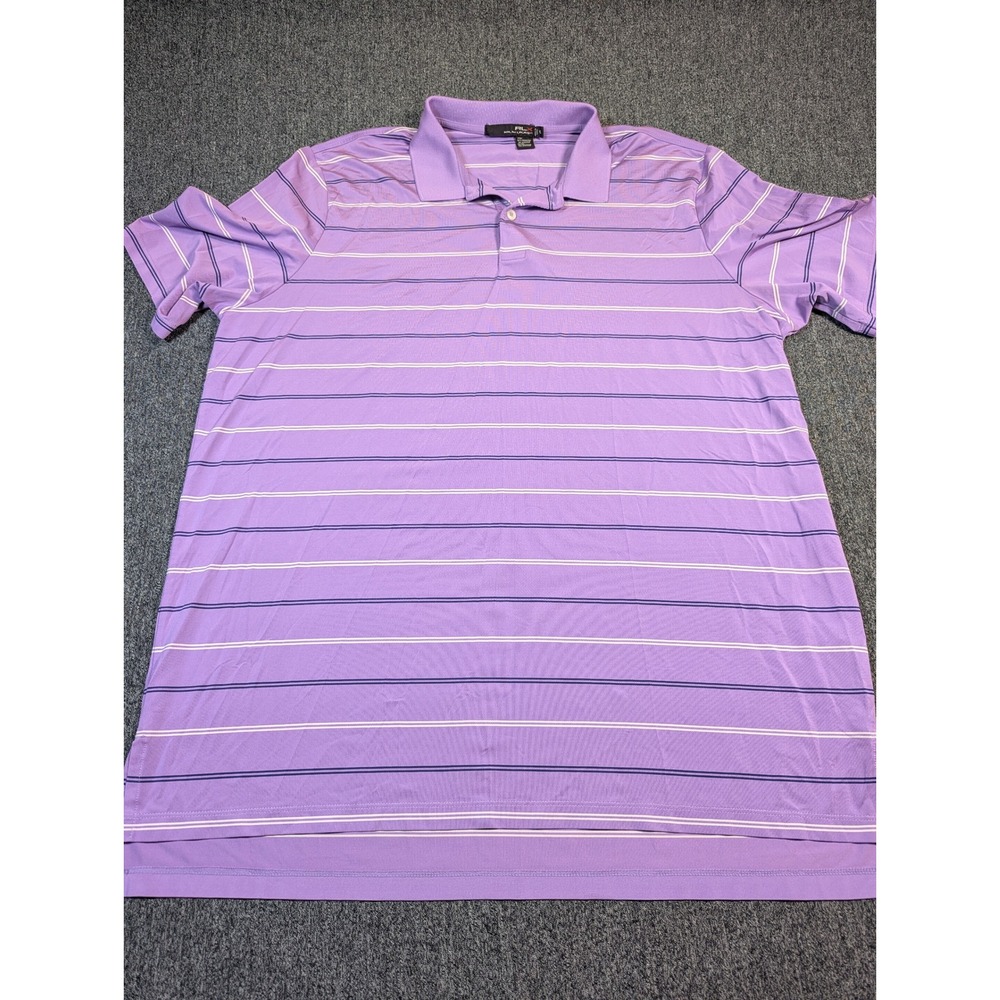 RLX Ralph Lauren Mens Purple Striped Golf Polo Shirt XL Grandover Griffin Logo